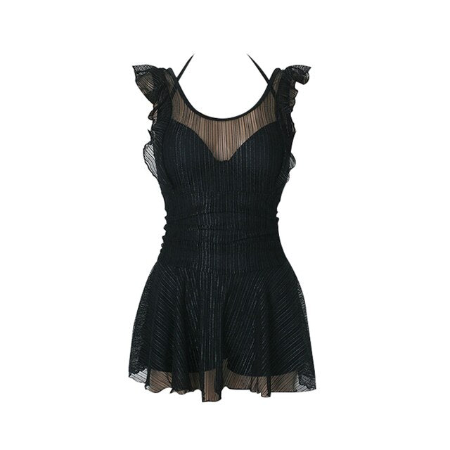 Korean Style One Piece Swimwear Women Padded Swimwear Push Up Swimsuit Bathing Suit sexy Lady Monokini Beachwear Black Swimdress