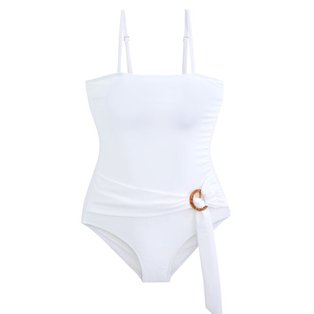 Korean Style One Piece Swimwear Women Solid Swimwear Padded Swimsuit Bandage Bathing Suit sexy Monokini Beachwear 2022