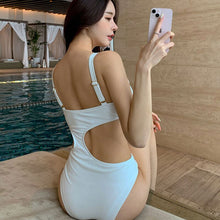 Load image into Gallery viewer, Korean Style One Piece Swimwear Women Solid Swimwear Padded Swimsuit Cut Out Bathing Suit sexy Monokini Beachwear 2022