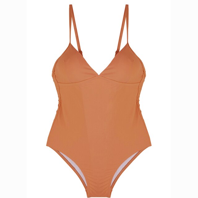 Korean Style One Piece Swimwear Women Solid Swimwear Padded Swimsuit Straps Bathing Suit sexy Monokini Beachwear 2022