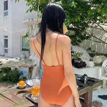 Load image into Gallery viewer, Korean Style One Piece Swimwear Women Solid Swimwear Padded Swimsuit Straps Bathing Suit sexy Monokini Beachwear 2022