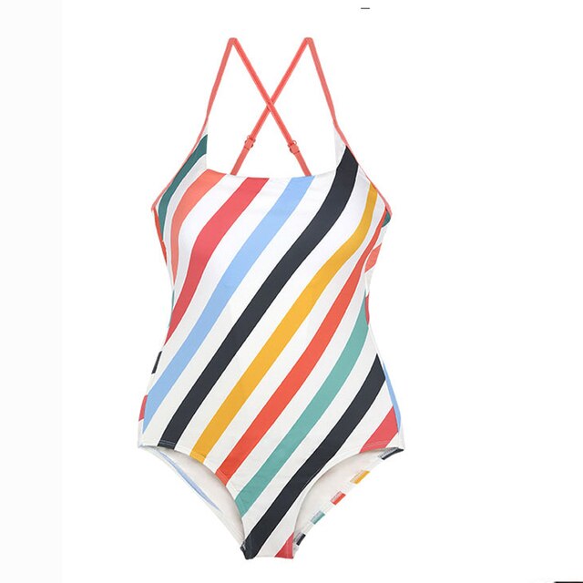 Korean Style One Piece Swimwear Women Striped Swimwear Padded Swimsuit Padded Bathing Suit sexy Monokini Beachwear 2022