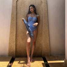 Load image into Gallery viewer, Korean Style One Piece Swimwear Women Swimwear Push Up Swimsuit High Quality Bathing Suit sexy Monokini beachwear 2020 New Blue