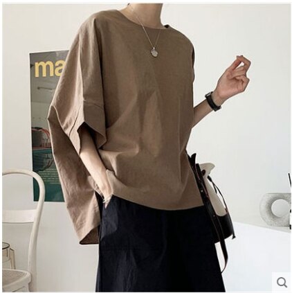 Korean Style Oversized Vintage Shirts Women Cotton And Linen Blouse Batwing Sleeve Plus Size Blouses 2021 Summer Blusas