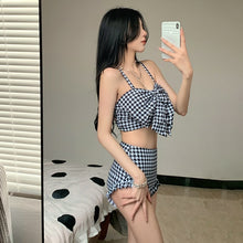 Load image into Gallery viewer, Korean Style Sexy Backless Two Pieces Women Bikini Set Plaid Push Up Swimsuit Beach Summer Bandage Swimwear 2022