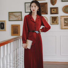 Load image into Gallery viewer, Korean Style Simple Fashion OL Dresses Office Lady Fall Suit Stitching Pleated Dress Fake Two Pieces Vestidos de mujer casual