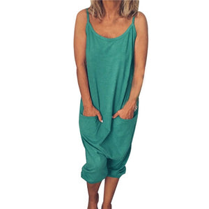 Korean Style Summer Casual Loose Baggy Strap Jumpsuit Sexy Sleeveless Pocket Women Rompers Fashion Harem Pants Playsuit Overalls