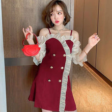 Load image into Gallery viewer, Korean Summer Women&#39;s Dress Sexy Bare Shoulder spliced ruffles mini Dress Women Double Breasted Casual plus size suspender dress