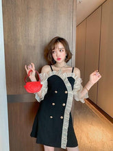 Load image into Gallery viewer, Korean Summer Women&#39;s Dress Sexy Bare Shoulder spliced ruffles mini Dress Women Double Breasted Casual plus size suspender dress