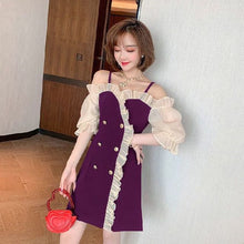 Load image into Gallery viewer, Korean Summer Women&#39;s Dress Sexy Bare Shoulder spliced ruffles mini Dress Women Double Breasted Casual plus size suspender dress