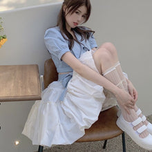 Load image into Gallery viewer, Korean Sweet Chic Two Piece Set Women Lace-up Crop Top + High Waist A-line Skirt Suits Summer Short Shirt Blouse Skirt 2pcs Sets