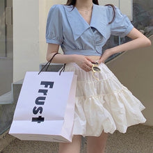Load image into Gallery viewer, Korean Sweet Chic Two Piece Set Women Lace-up Crop Top + High Waist A-line Skirt Suits Summer Short Shirt Blouse Skirt 2pcs Sets