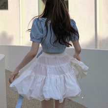 Load image into Gallery viewer, Korean Sweet Chic Two Piece Set Women Lace-up Crop Top + High Waist A-line Skirt Suits Summer Short Shirt Blouse Skirt 2pcs Sets