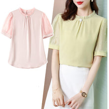 Load image into Gallery viewer, Korean Women&#39;s Shirt Chiffon Blouse for Women Embroidered Flores Shirt Pink Stand Neck Blouse Top Female 2021 Woman Basic Shirts