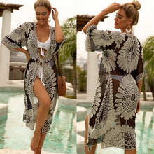 Load image into Gallery viewer, Lace Beach Cover Up Kimono Cardigan Beachwear Women 2021 Mesh Black Coverup Swimwear Dress Sexy Bathing Suits Bikini Blouse