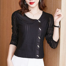 Load image into Gallery viewer, Lace Bottoming Shirt Women&#39;s Blouses Fashion Long-sleeved 2021 Autumn New Lapel Chiffon Shirt Black Blusas