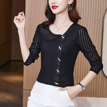Load image into Gallery viewer, Lace Bottoming Shirt Women&#39;s Blouses Fashion Long-sleeved 2021 Autumn New Lapel Chiffon Shirt Black Blusas