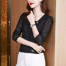 Load image into Gallery viewer, Lace Bottoming Shirt Women&#39;s Blouses Fashion Long-sleeved 2021 Autumn New Lapel Chiffon Shirt Black Blusas