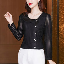 Load image into Gallery viewer, Lace Bottoming Shirt Women&#39;s Blouses Fashion Long-sleeved 2021 Autumn New Lapel Chiffon Shirt Black Blusas