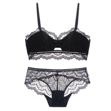 Load image into Gallery viewer, Lace Bra Set Female Lace Lingerie Sets False Eyelashes Women Bralette Transparent Bras and Panty Set Intimates Female Underwear