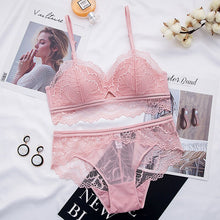 Load image into Gallery viewer, Lace Bra Set Female Lace Lingerie Sets False Eyelashes Women Bralette Transparent Bras and Panty Set Intimates Female Underwear