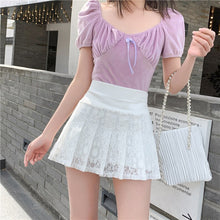 Load image into Gallery viewer, Lace Cute A Line Mini Skirts Japan Ultra-Short Miniskirt Elastic Waist Joker Lace Pleated Skirt Sexy Skirt Black White Skirt