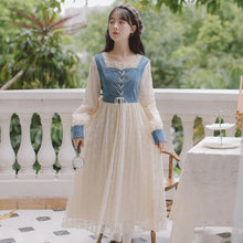 Load image into Gallery viewer, Lace Dress Gentle Female Denim Blue Spelling Square Collar Elegant Sweet First Love French Dress Autumn Fairy Vestidos de fiesta