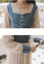 Load image into Gallery viewer, Lace Dress Gentle Female Denim Blue Spelling Square Collar Elegant Sweet First Love French Dress Autumn Fairy Vestidos de fiesta