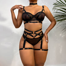 Load image into Gallery viewer, Lace Lingerie Sexy See Through Bra and Panty Set Womens Transparent Nightwear Bandage Patchwork 4 Pieces Mesh Intimate Costume
