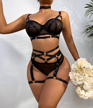 Load image into Gallery viewer, Lace Lingerie Sexy See Through Bra and Panty Set Womens Transparent Nightwear Bandage Patchwork 4 Pieces Mesh Intimate Costume