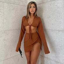 Load image into Gallery viewer, Lace Long Sleeve Split Skirt Suit Women 2021 European and American Fashion Sexy Early Autumn Suit Lady Street Slim Evening Dress