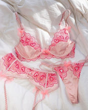 Load image into Gallery viewer, Lace Love Embroidery Sensual Lingerie Underwire Push up Bra Graters Pachwork Pink Erotic Underwear Briefs Exotic Sets