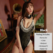 Load image into Gallery viewer, Lace Mesh Bunny Uniform Suit Women Velvet Sexy Jumpsuit Cute Anime Roleplay Kawaii Lingerie Erotic Cosplay Bunny Girl Costume