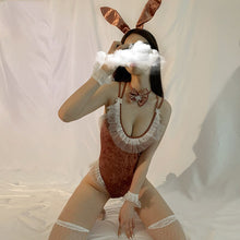 Load image into Gallery viewer, Lace Mesh Bunny Uniform Suit Women Velvet Sexy Jumpsuit Cute Anime Roleplay Kawaii Lingerie Erotic Cosplay Bunny Girl Costume