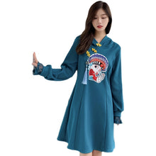 Load image into Gallery viewer, Lace Patchwork Long Sleeve Retro Buckle Hooded Sweater Women Winter Thicken Chinese Style Cheongsam Hoodies Female Casual Top
