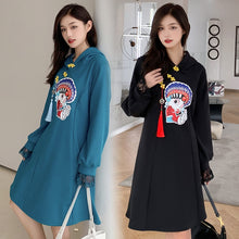 Load image into Gallery viewer, Lace Patchwork Long Sleeve Retro Buckle Hooded Sweater Women Winter Thicken Chinese Style Cheongsam Hoodies Female Casual Top