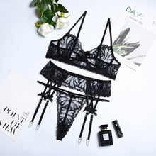 Load image into Gallery viewer, Lace Push Up Bra Lingerie See Through Ropa Interior Women Transparent Black Mesh Costumes Sexy Underwear Sex Nightwear Panties