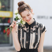 Load image into Gallery viewer, Lace Ruffles Office Lady Blouse Girls Shirts Sweet  Lovely Lolita Plaid Short Sleeve Shirt Women Princess Costume Tops  Bow