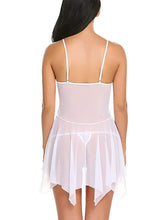 Load image into Gallery viewer, Lace See through Visible Mesh Lingerie Babydoll Nightgown With Thong Women Sexy Sleepwear Nightdress Spaghetti Strap Sleepdress