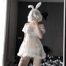 Load image into Gallery viewer, Lace Sexy Lingerie Black White Transparent Lovely Babydoll Cute Princess Nightdress Sleepwear Lolita Kawaii Chiffon Dress