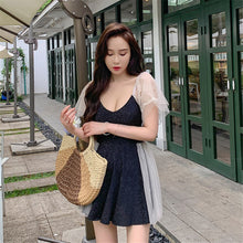 Load image into Gallery viewer, Lace Skirt One Piece Swimsuit Women Solid Black Swimwear Mesh Peral Monokini Ruffle Short Sleeve Bathing Suit Flounce Push Up