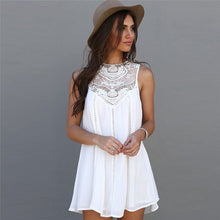 Load image into Gallery viewer, Lace Stitching Sleeveless Summer Women Chiffon Mini Dress Lady Fashion Elegant White Dresses Robe Courte Femme Vestido De Mujer