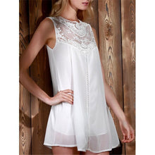Load image into Gallery viewer, Lace Stitching Sleeveless Summer Women Chiffon Mini Dress Lady Fashion Elegant White Dresses Robe Courte Femme Vestido De Mujer