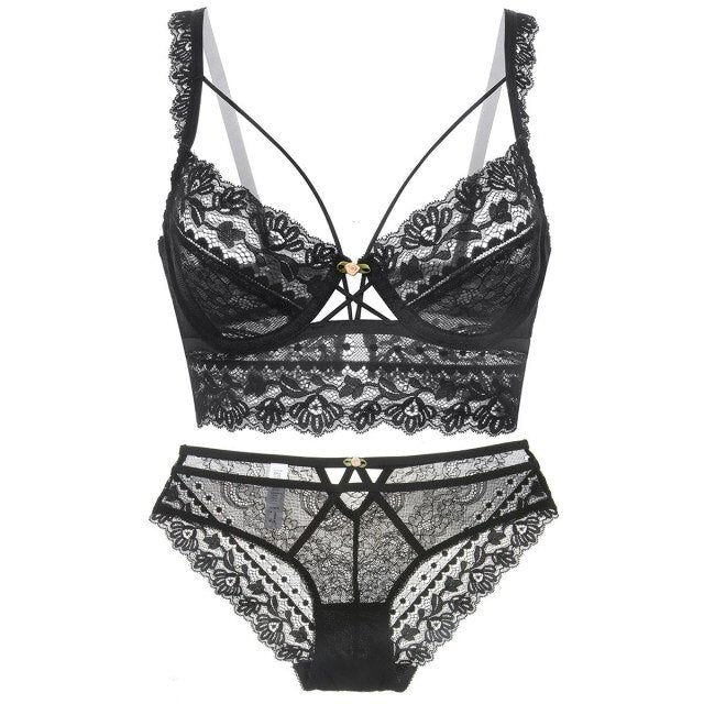 Lace Strap Push Up Underwear Sexy Bar Set Women Transparent Panties Brassiere Soft Top Bar Solid Color Lingerie Suit For Women