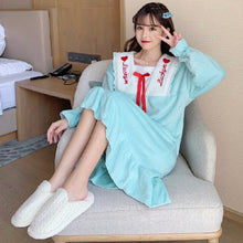 Load image into Gallery viewer, Lace Trim Sleep Dress Women Nightgown Sexy Flannel Sleepwear Intimate Lingerie Loose Nightwear Home Dressing Winter Lounge Wear