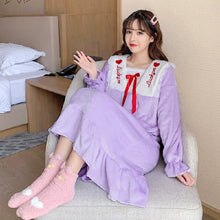 Load image into Gallery viewer, Lace Trim Sleep Dress Women Nightgown Sexy Flannel Sleepwear Intimate Lingerie Loose Nightwear Home Dressing Winter Lounge Wear