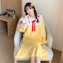 Load image into Gallery viewer, Lace Trim Sleep Dress Women Nightgown Sexy Flannel Sleepwear Intimate Lingerie Loose Nightwear Home Dressing Winter Lounge Wear
