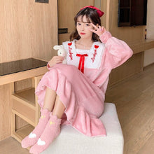 Load image into Gallery viewer, Lace Trim Sleep Dress Women Nightgown Sexy Flannel Sleepwear Intimate Lingerie Loose Nightwear Home Dressing Winter Lounge Wear