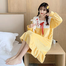 Load image into Gallery viewer, Lace Trim Sleep Dress Women Nightgown Sexy Flannel Sleepwear Intimate Lingerie Loose Nightwear Home Dressing Winter Lounge Wear