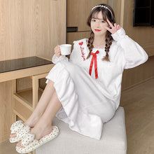 Load image into Gallery viewer, Lace Trim Sleep Dress Women Nightgown Sexy Flannel Sleepwear Intimate Lingerie Loose Nightwear Home Dressing Winter Lounge Wear